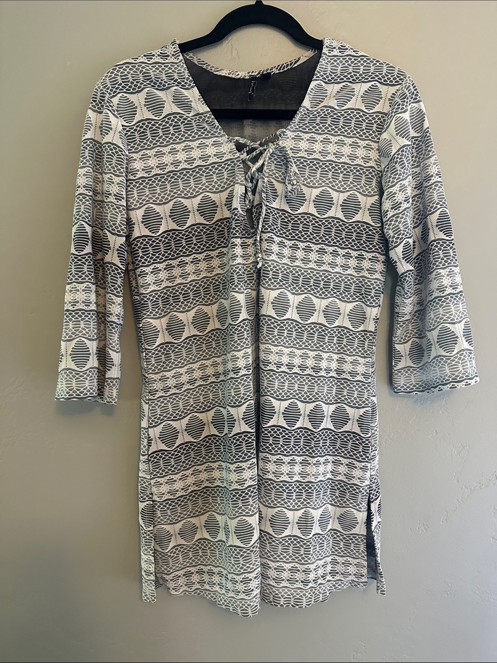 Black & White Geo Tie-Front Swim Cover-Up